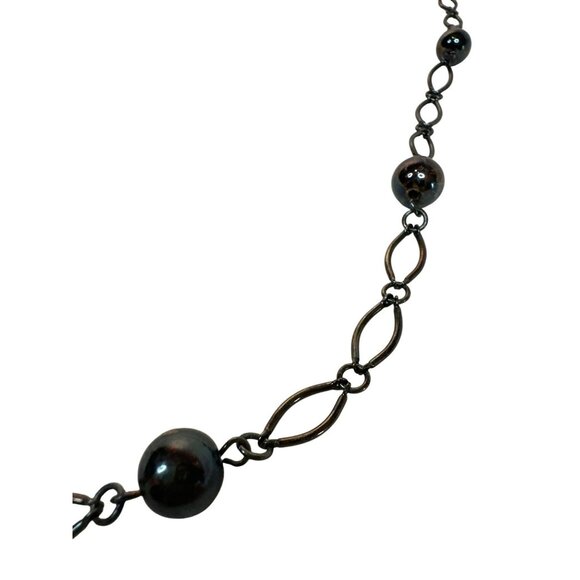Black Beaded Chain Necklace With Oval Links & Lobster Clasp Closure Gunmetal - Picture 2 of 3